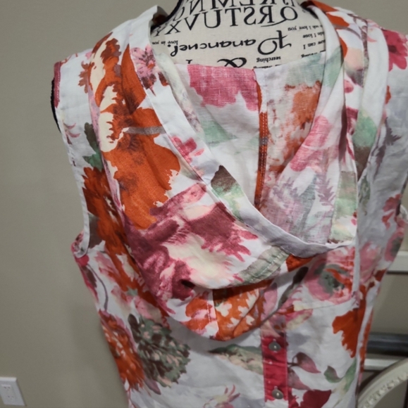 Soft Surroundings Women SZ PL Linen floral hooded sleeveless tunic cottage core - Picture 8 of 11
